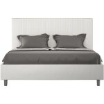 Lit moderne 160x200 cm avec tte de lit rayures verticales matelass simili cuir blanc bazen -