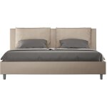 Les tendances ? lit double 200x200 cm simili cuir beige avec t�te de lit coussins ? structure en bois ...