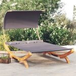 Lit repos et auvent - chaise longue bain de soleil 165x203x126cm bois courb� massif anthracite bv423002 ...