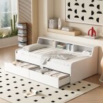 Okwish - canapé lit 90x200 cm lit simple avec deux tiroirs et grand espace de rangement, tissu en lin ... Okwish - canapé lit 90x200 cm lit simple avec deux tiroirs et grand espace de rangement, tissu en lin ...