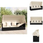 Lit de salon d'ext�rieur toit et coussins noir r�sine tress�e - lit de salon ext�rieur - chaise longue ...