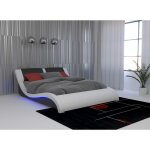Deco in paris - lit en simili cuir noir et blanc avec led 160x200 cm zeda