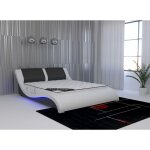 Deco in paris - lit en simili cuir noir et blanc avec led 180x200 cm zeda