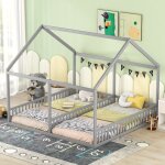 Okwish - 3 en 1 lit simple 90x200 cm, lit enfant, lit au sol, lit cabane avec barrire de protetion, ...