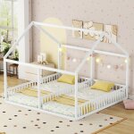 Okwish - 2 en 1 lit simple 90x200 cm, lit enfant, lit au sol, lit cabane avec barrire de protetion, ...