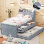 Lit simple 90x190 cm, avec deux tiroirs coulissants et lit rabattable, chevet rangement et chargement ...