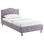 Idimex ? lit simple capitonn� 90 x 190 cm ? rev�tement tissu gris ? sommier � lattes inclus ? pieds en ...