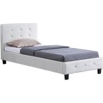 Idimex ? lit simple capitonn� 90 x 190 cm ? rev�tement synth�tique blanc ? sommier � lattes inclus ? ...