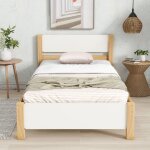 Lit simple en bois - 90 x 200 cm - cadre en pin avec pied central - t�te et pied de lit en mdf - blanc ...