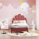 Lit simple capitonns 90x200cm - lit enfant avec tte de lit en forme de fleur, sommier  lattes, velours ...
