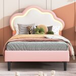 Eifson ? lit simple 90x200 cm capitonn� avec lumi�res led ? t�te de lit en forme de nuage ? sommier � ...