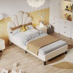 Fortuna lai - lit enfant 90x200 cm, lit simple rembourr - avec sommier  lattes, tte de lit fleurie, ...