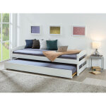 Dmora - lit simple avec deuxième lit relevable, en pin blanc massif, cm 209x97x62 Dmora - lit simple avec deuxième lit relevable, en pin blanc massif, cm 209x97x62