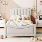 Lit simple d'enfant 90x200cm, lit rembourr en flanelle, lit plat avec 1 entourage latral, avec sommier ...