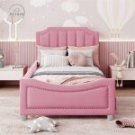 Lit simple d'enfant 90x200cm, lit rembourr� en flanelle, lit plat avec 1 entourage lat�ral, avec sommier ...