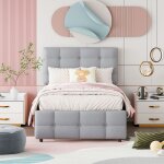 Lit simple lit enfant lit capitonn� 90 x 200 cm avec t�te de lit r�glable, linge doux pour la peau, gris ...