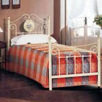 Lit simple en fer forg� ivoire 90x202xh. 110 cm