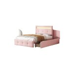 Lit simple rembourré d'adolescent, lit d'appoint 90 x 200 cm avec led, 2 tiroirs, revêtement en lin , ... Lit simple rembourré d'adolescent, lit d'appoint 90 x 200 cm avec led, 2 tiroirs, revêtement en lin , ...