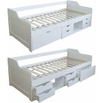 Dcoshop26 - lit simple avec sommier  lattes et tiroirs de rangement en pin blanc 90x200 lit06234