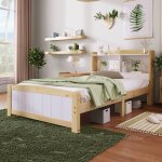 Redom - lit simple enfant, avec t�te de lit rangement, sommier � lattes, 90 x 200 cm , en bois, naturel ...