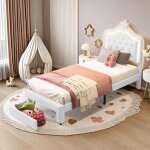 Tanant ? lit simple 90x200 cm avec tiroirs ? t�te de lit simili cuir avec �clairage led ? hauteur r�glable ...