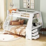 Lit superpos 140x200cm - un bureau sur le ct avec 3 grands tiroirs - blanc
