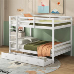 Fortuna lai - lit superpos 140x200cm, lit d'enfant avec 2 tiroirs, chelle, garde - corps hauts, blanc ...