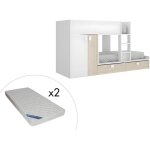 Vente - unique - lits superposs 2 x 90 x 190 cm - armoire intgre - blanc et naturel + matelas - juanito ...