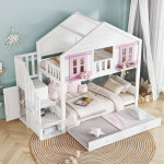 Lit superpos� 90�200 cm, lit 2 places avec lit gigogne, 3 marches avec rangements et porte v�tements, ...