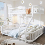 Lit superpos� 90 x 200cm + 140 x 200 cm lit enfant avec rambardes de s�curit� et �chelle blanc