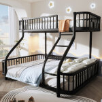 Lit superpos� 90 x 200cm + 140 x 200 cm lit enfant avec rambardes de s�curit� et �chelle noir