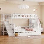 Modernluxe - lit superpos 90x200 + 140x200 cm - en bois massif - avec toboggan, tagre et 2 grands ...