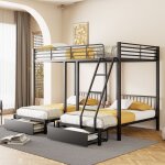 Lit superpos� 90x200 cm / 140x200 cm, 3 places, avec escalier, sommier � lattes en m�tal, cl�ture de ...