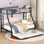 Lit superpos 90x200 cm / 140x200 cm / 90x190 cm, avec 2 escalier, sommier  lattes en mtal, triple ...