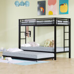 Lit superpos� 90x200 cm, lit enfant 3 places avec lit gigogne et garde - corps hauts, en m�tal, noir