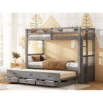 Lit superpos� 90x200cm - avec un lit gigogne - 3 tiroirs - sommiers � lattes - en pin massif et mdf - ...