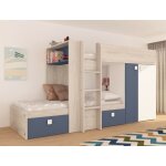 Abitare - lit superpos� 285x148. 2 cm avec placard bleu fum�e, ch�ne et blanc mat - albenga