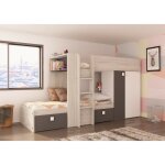 Lit superpos� 285x110x150 cm noir graphite ch�ne et blanc mat avec armoire et base de lit inf�rieure ...