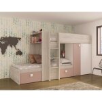 Abitare - lit superpos� 285x148. 2 cm avec armoire rose antique, ch�ne et blanc mat - albenga