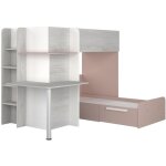 Vente - unique - lits superposs d'angle 2 x 90 x 190 cm - avec bureau - gris, blanc et rose - samuel ...