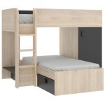 Lits superpos�s d'angle r�versibles ricardo - 2 x 90 x 190 cm - rangements int�gr�s - ch�ne et anthracite ...