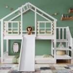 Lits superpos�s en bois - 90 x 200 cm - avec escalier - toboggan et fen�tre - protection antichute - ...