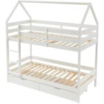 Vente - unique - lits superposés cabane 2 x 90 x 190 cm - 2 tiroirs - pin - blanc - chori Vente - unique - lits superposés cabane 2 x 90 x 190 cm - 2 tiroirs - pin - blanc - chori
