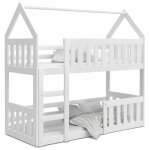 Lit superpos� cabane mini 90x190 blanc ? structure en bois ? sommiers flex inclus ? barri�re de s�curit� ...