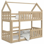 Kids literie - lit superpos� cabane mini 90x190 pin livr� avec sommiers
