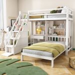 Lit superpos� enfant 90 x 200 cm avec bureau et �tag�res, lit enfant avec sommier � lattes, blanc, sans ...