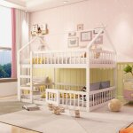 Lit superpos� enfant 140x200 cm, avec escalier, design loft, avec grille anti - chute, bois massif + ...