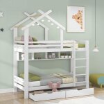 Lit superpos enfant 2 x 90 x 200 cm avec 2 tiroirs et 4 niches de rangement. blanc