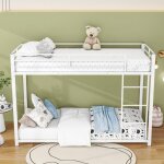 Lit superpos enfant 90 x 200 cm en fer avec barrire, blanc