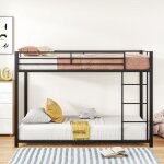 Lit superpos enfant 90 x 200 cm en fer avec barrire, noir